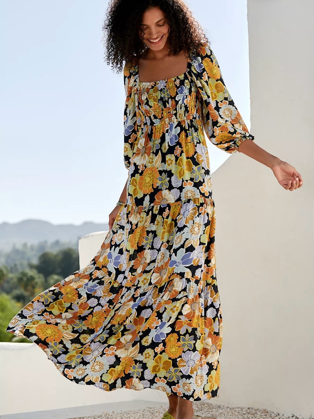 NWT L*SPACE Dakota Maxi Floral Dress Vacation Yellow Multi Size L